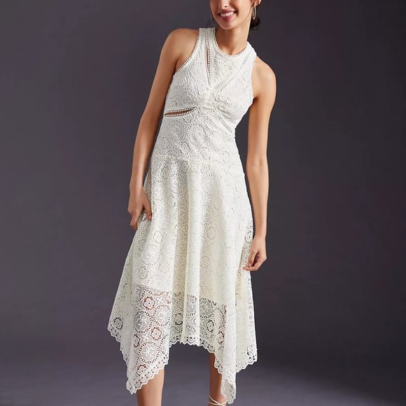 Anthropologie Embroidered Lace Cutout Maxi Dress